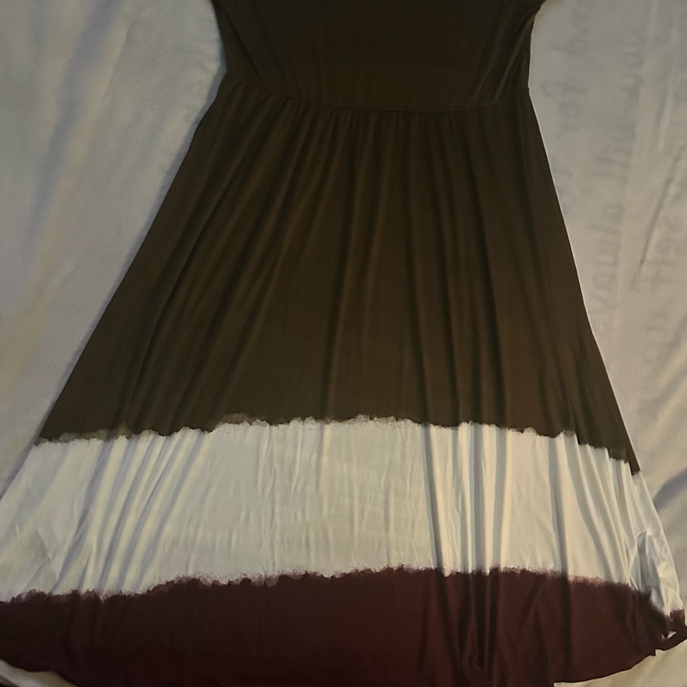LuLaRoe Brown and White Pleated A-Line Maxi Dress